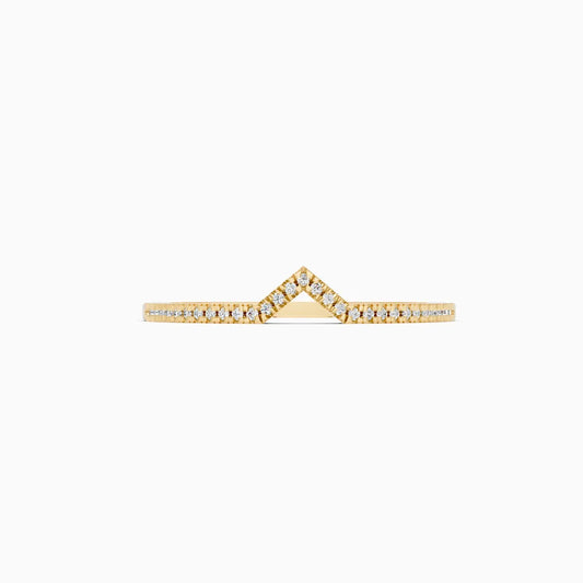Pavé-Set Chevron Band Ring with Milgrain Edging