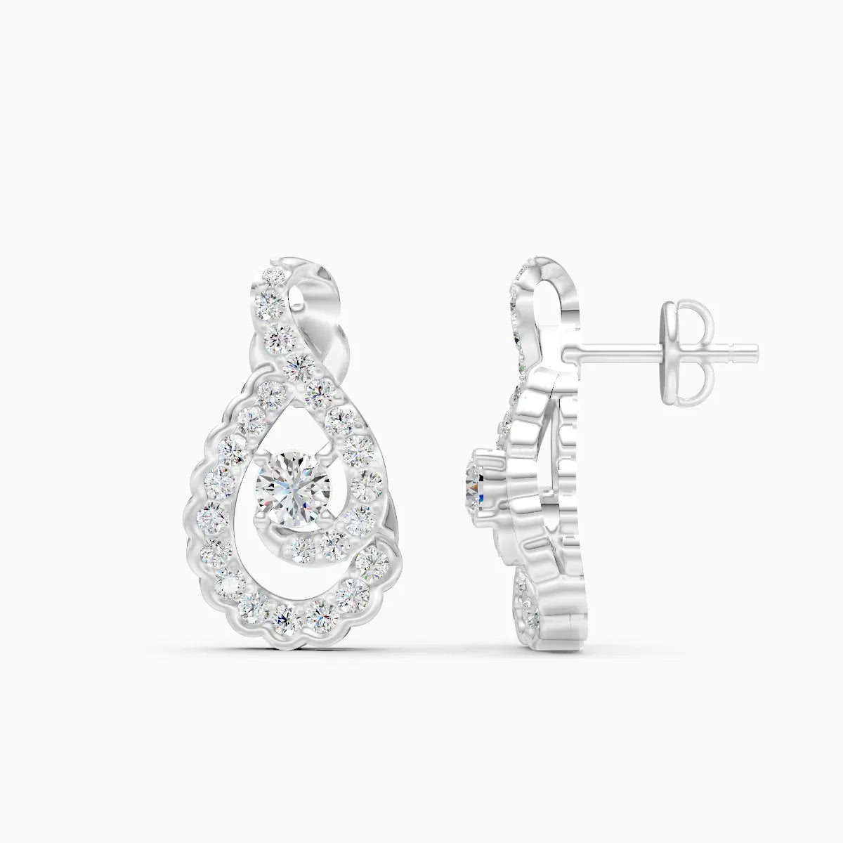 Infinity Twist Teardrop Diamond Two-Tone Stud Earrings