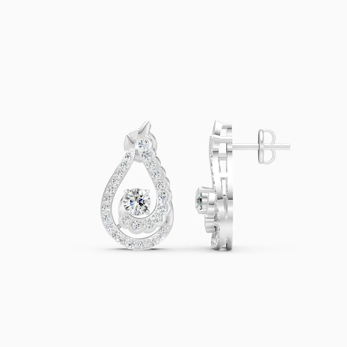 Paisley Double Halo Two-Tone Stud Earrings