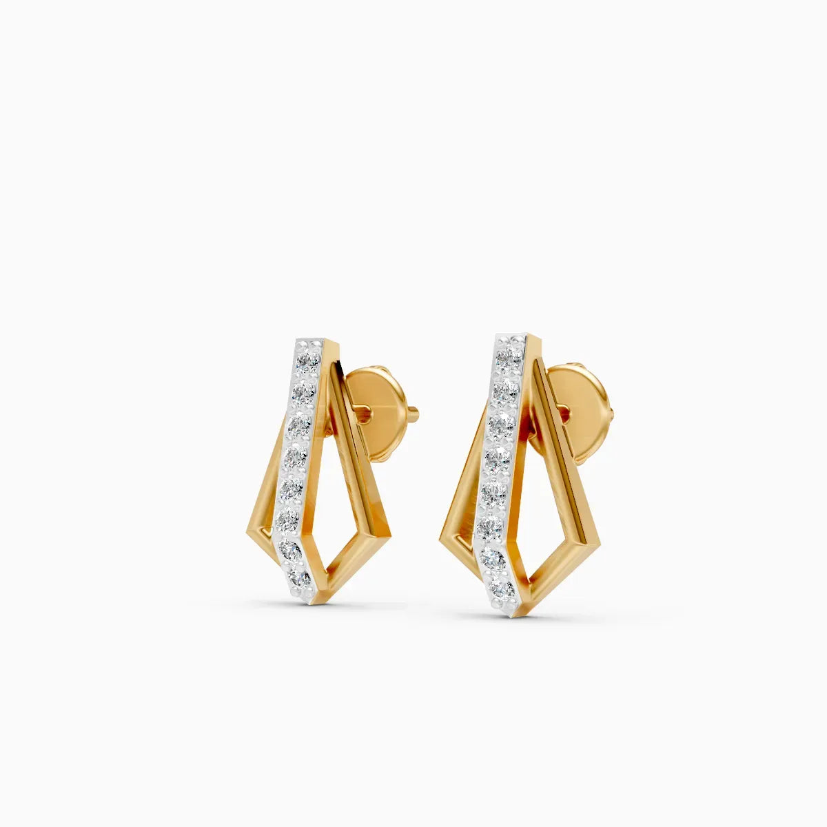 Dual-Tone Kite Frame Diamond Bar Stud Earrings