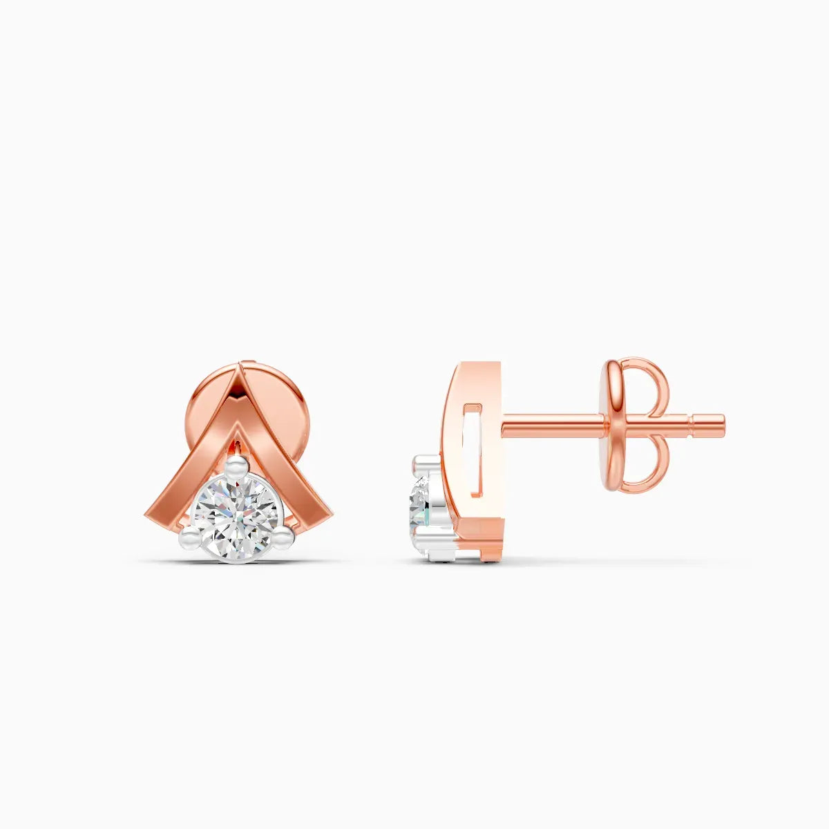 Chevron Crown Solitaire Diamond Stud Earrings