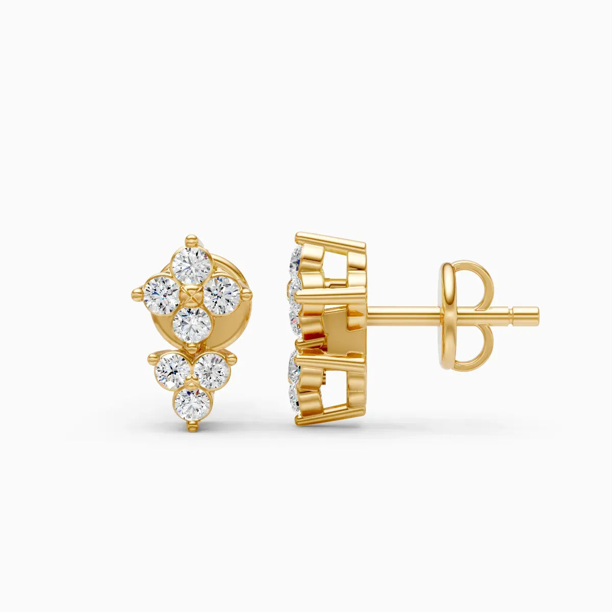 Two-Tier Quatrefoil and Trefoil Diamond Cluster Stud Earrings