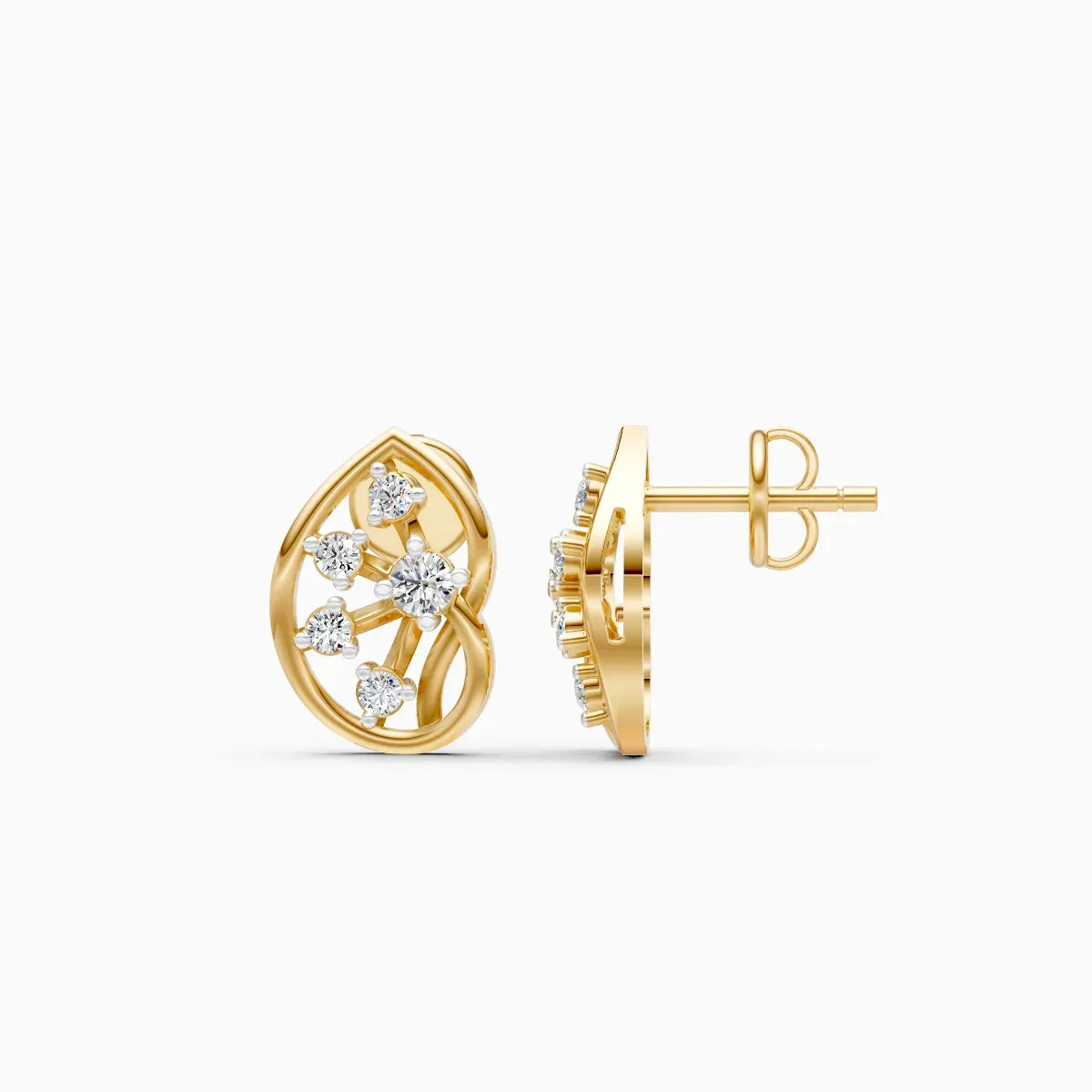 Open Pear Frame Scattered Diamond Stud Earrings