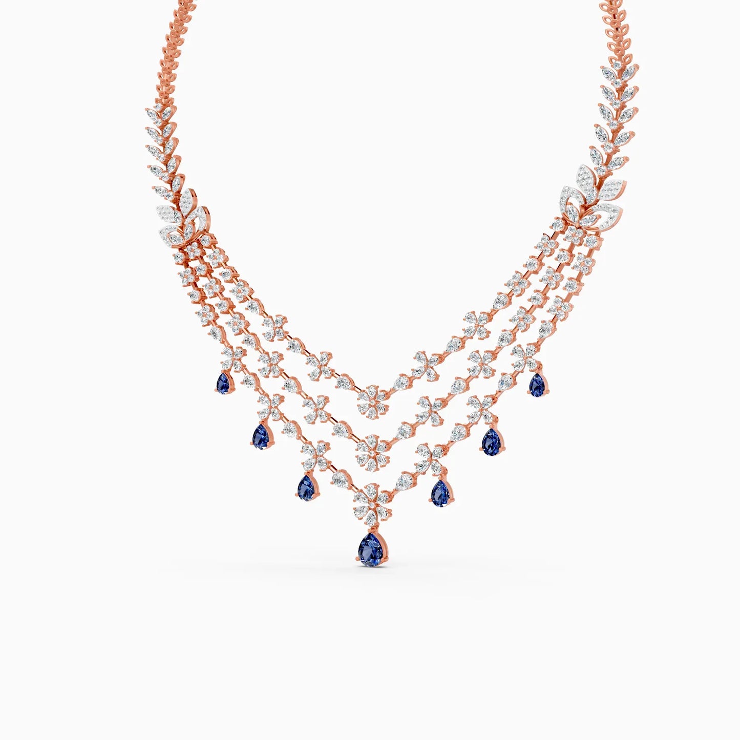 Designer Triple Layered Lab Diamond Necklace Set