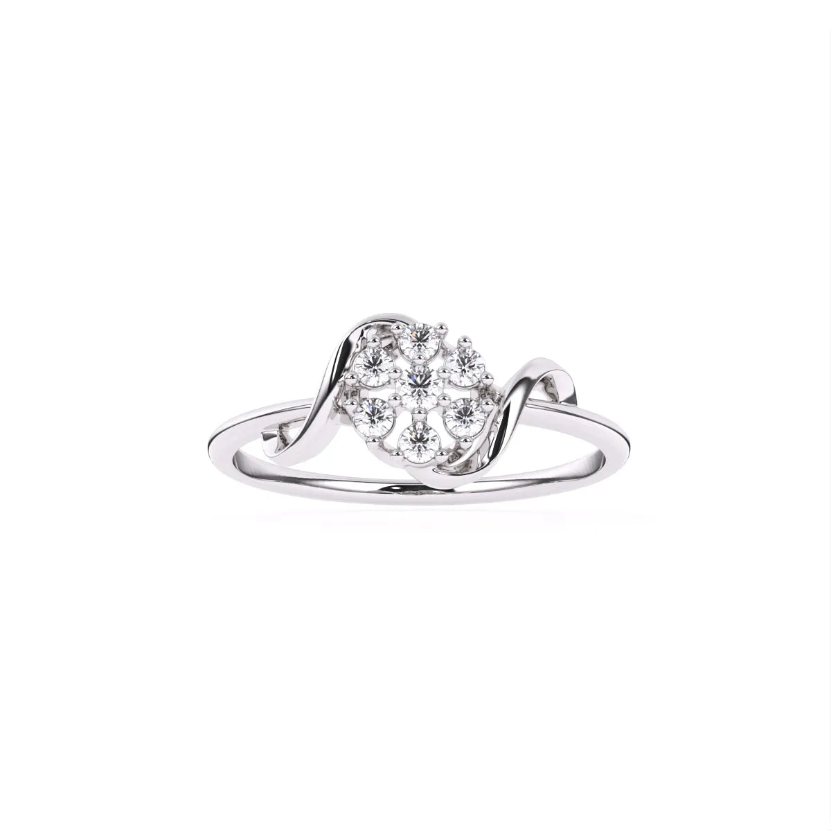 Round Flower Style Diamond 14K Gold Engagement Ring