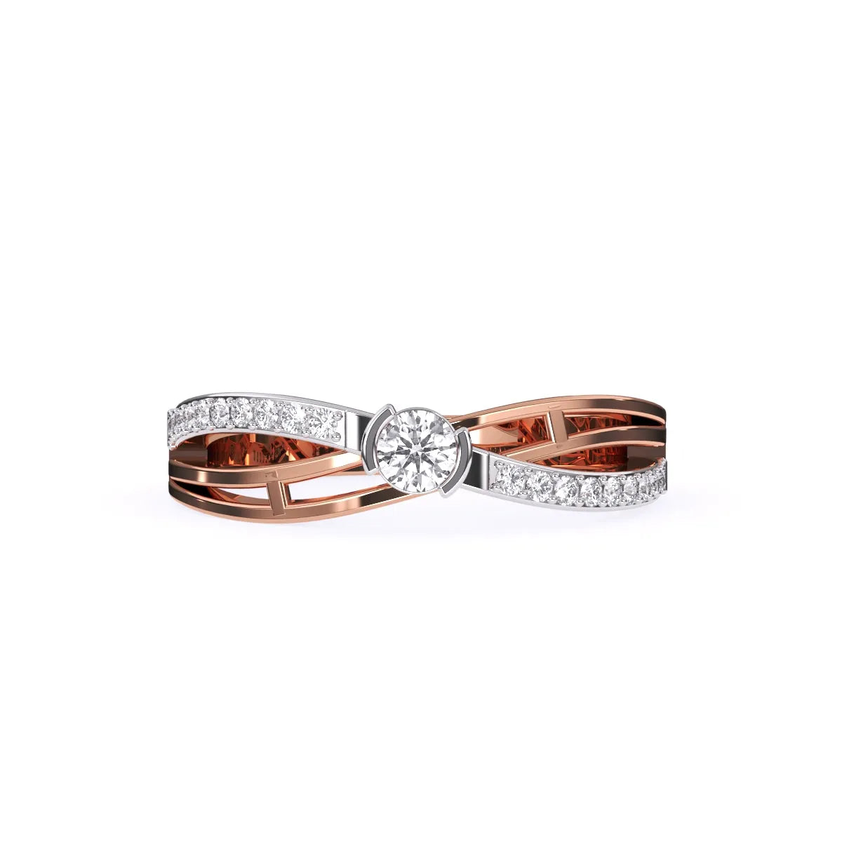Antique Crossover Diamond Ring in Rose Gold And White Gold