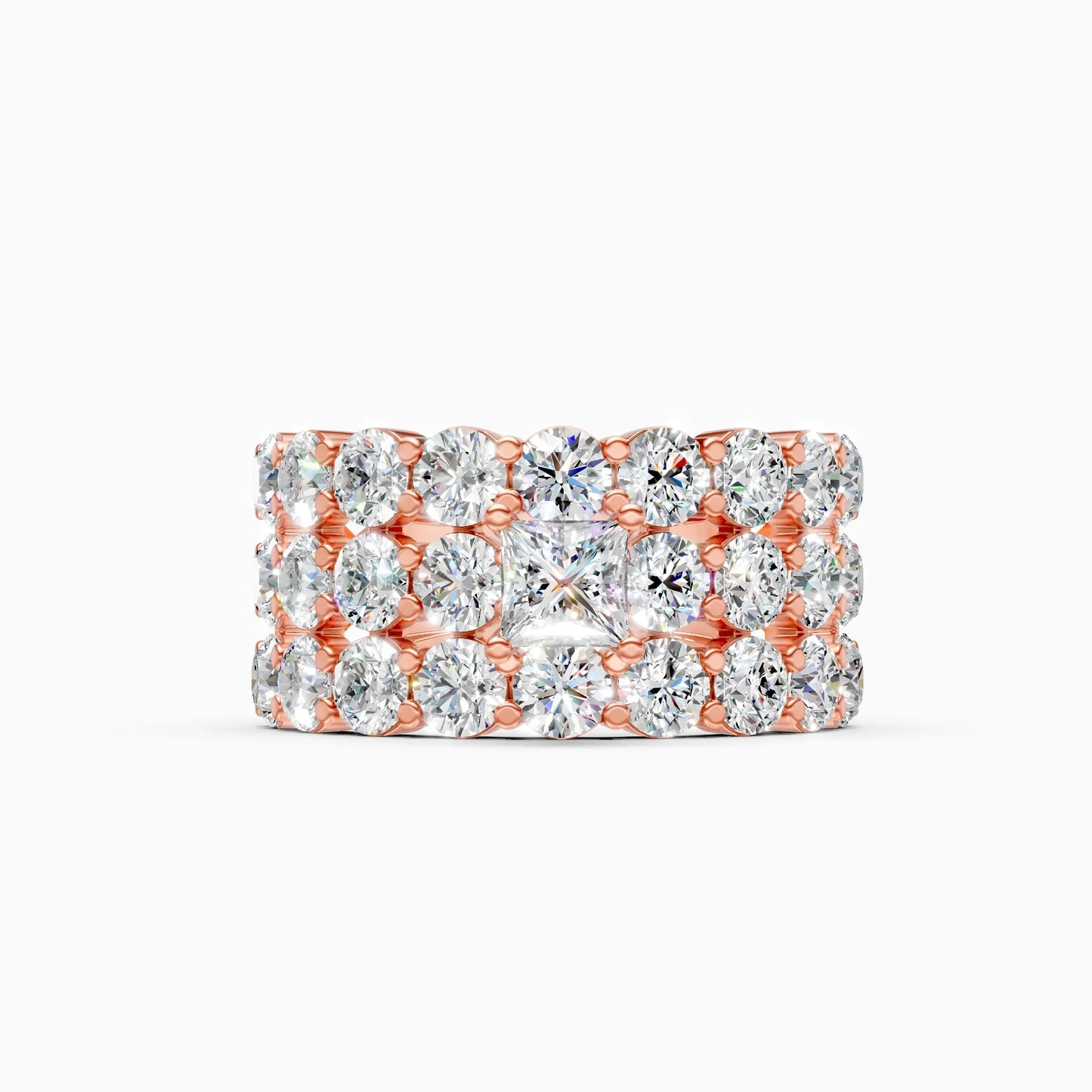 Elegant Three Row Cluster Diamond Ring