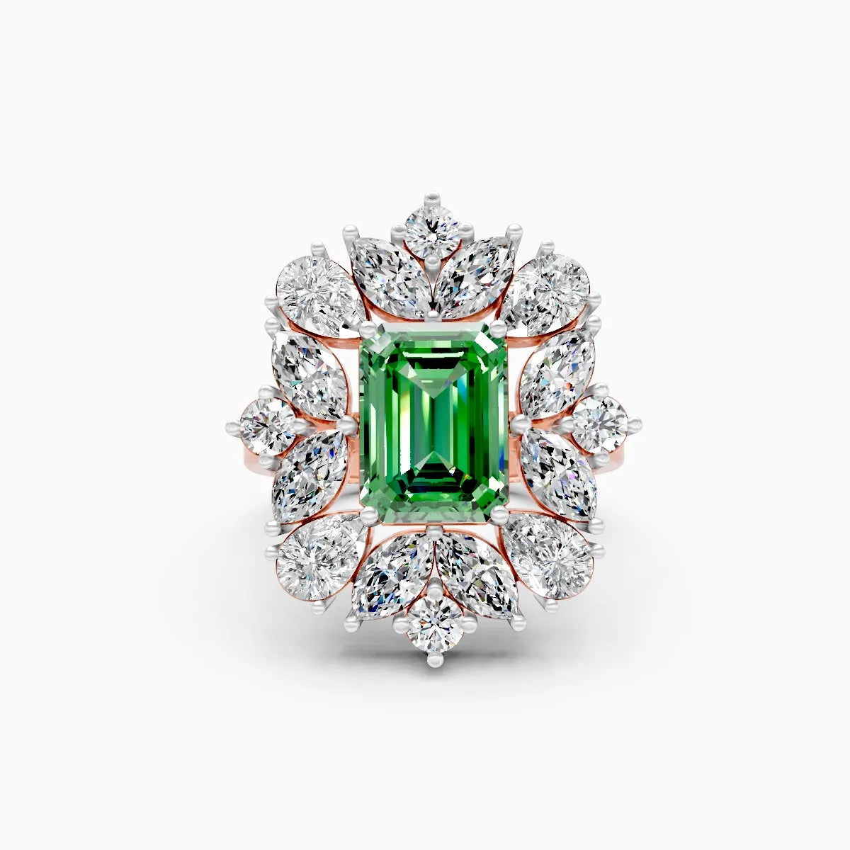 Luxury Green Emerald Ring with Lab Grown Diamond Accents
