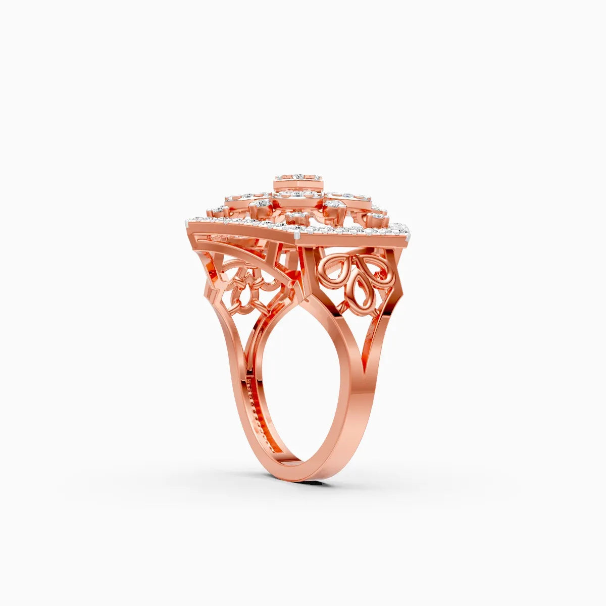 Regal Hexagon Cluster Lab Diamond Wedding Ring