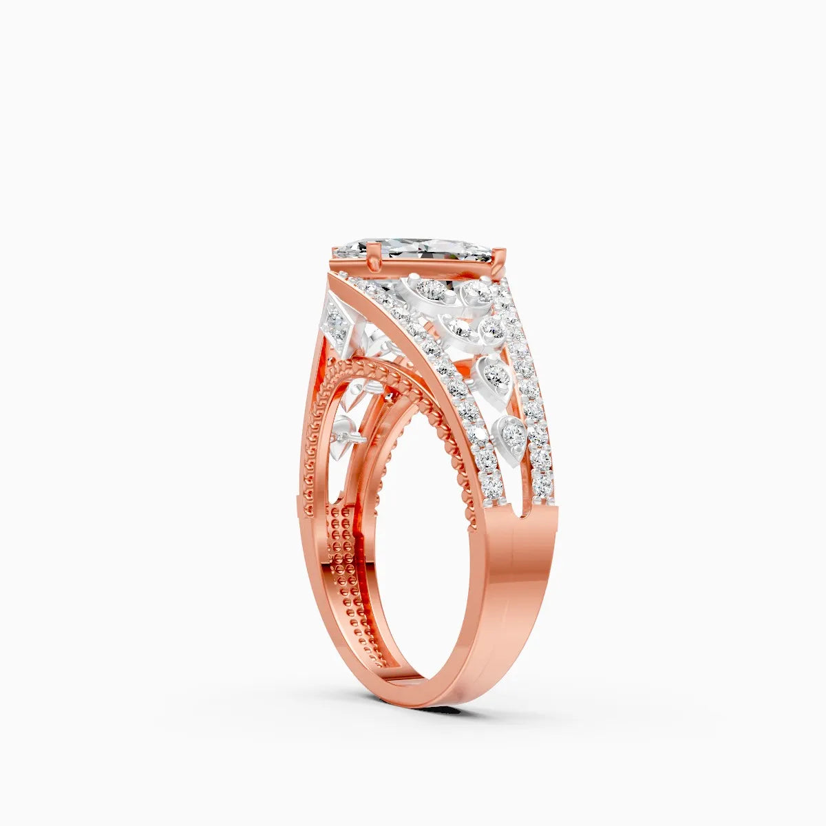 Bold Marquise and Round Diamond Halo Ring