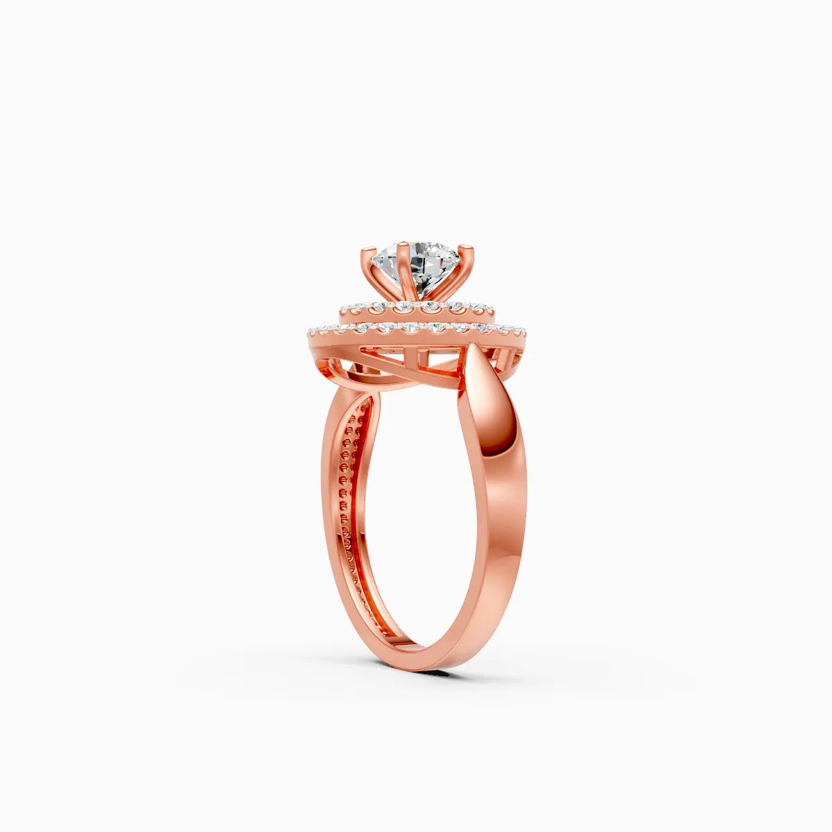Round Crowned Eleganc Double Halo Round Solitaire Ring