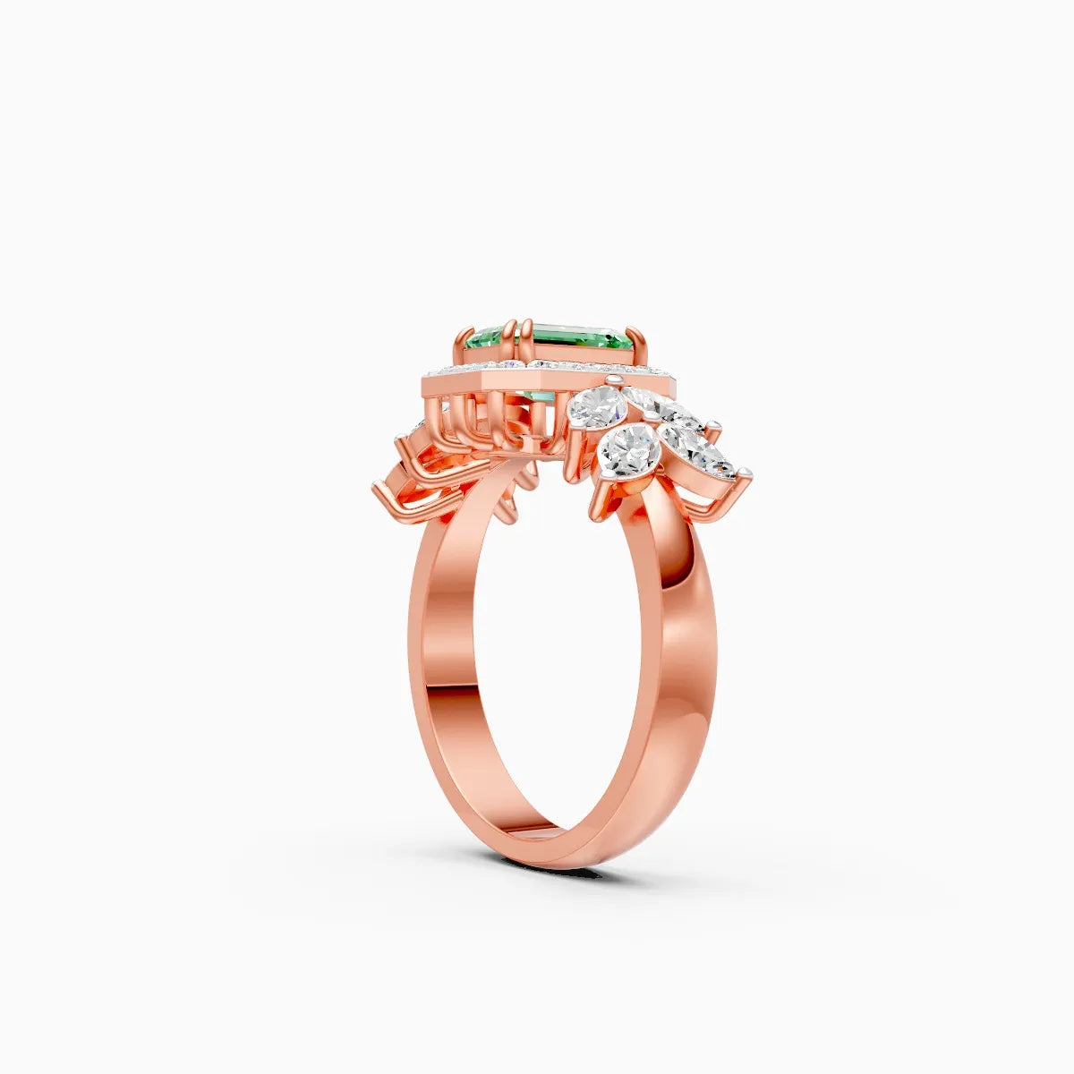Green Emerald Side Marquise Lab Grown Diamond Ring
