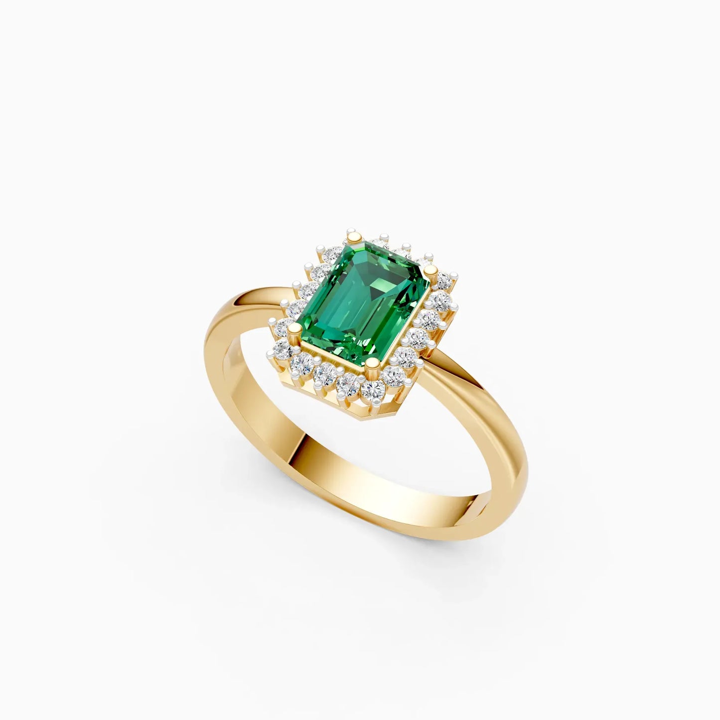 Unique Green Emerald Cut Halo Engagement Ring