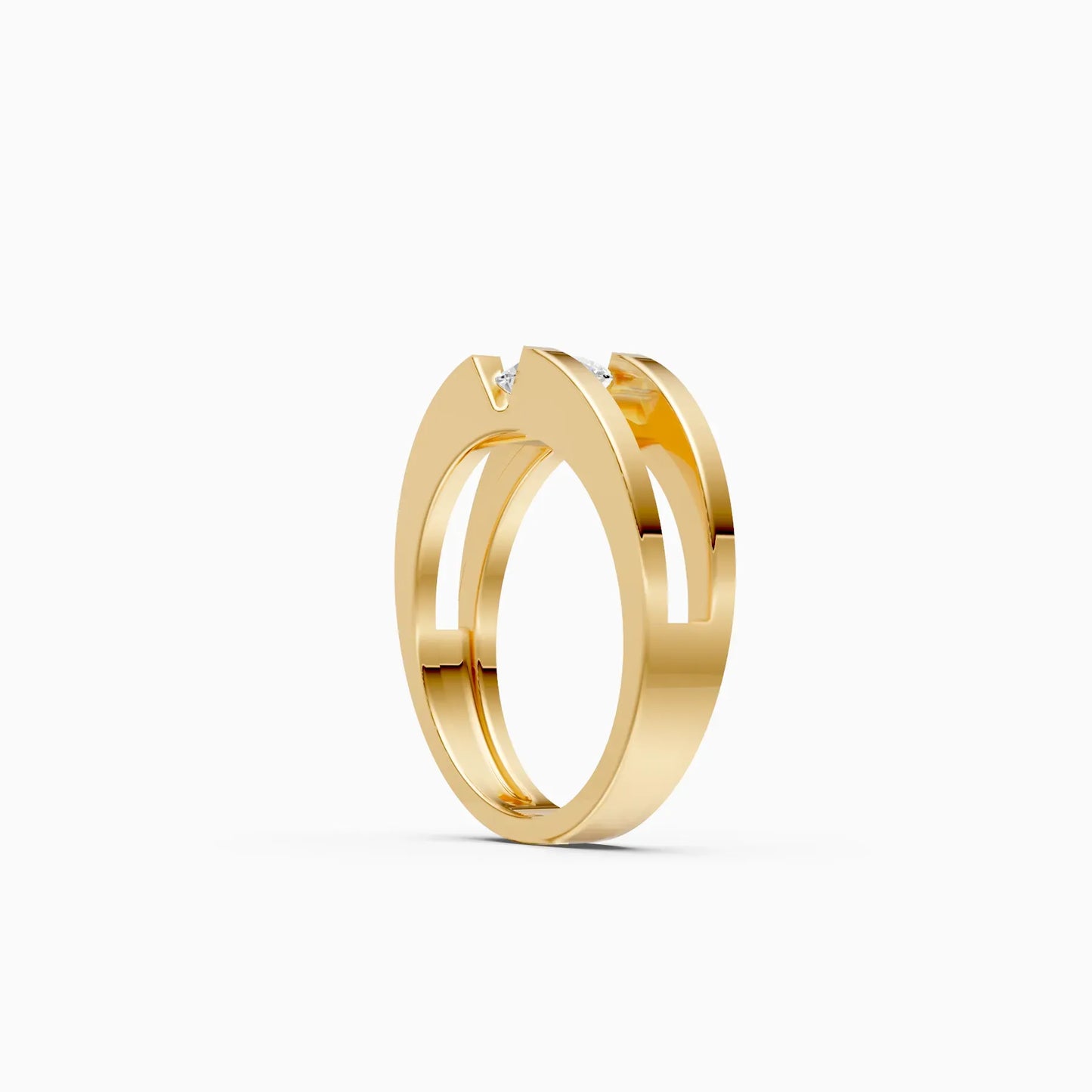 Trendy Round Solitaire Double Band Ring
