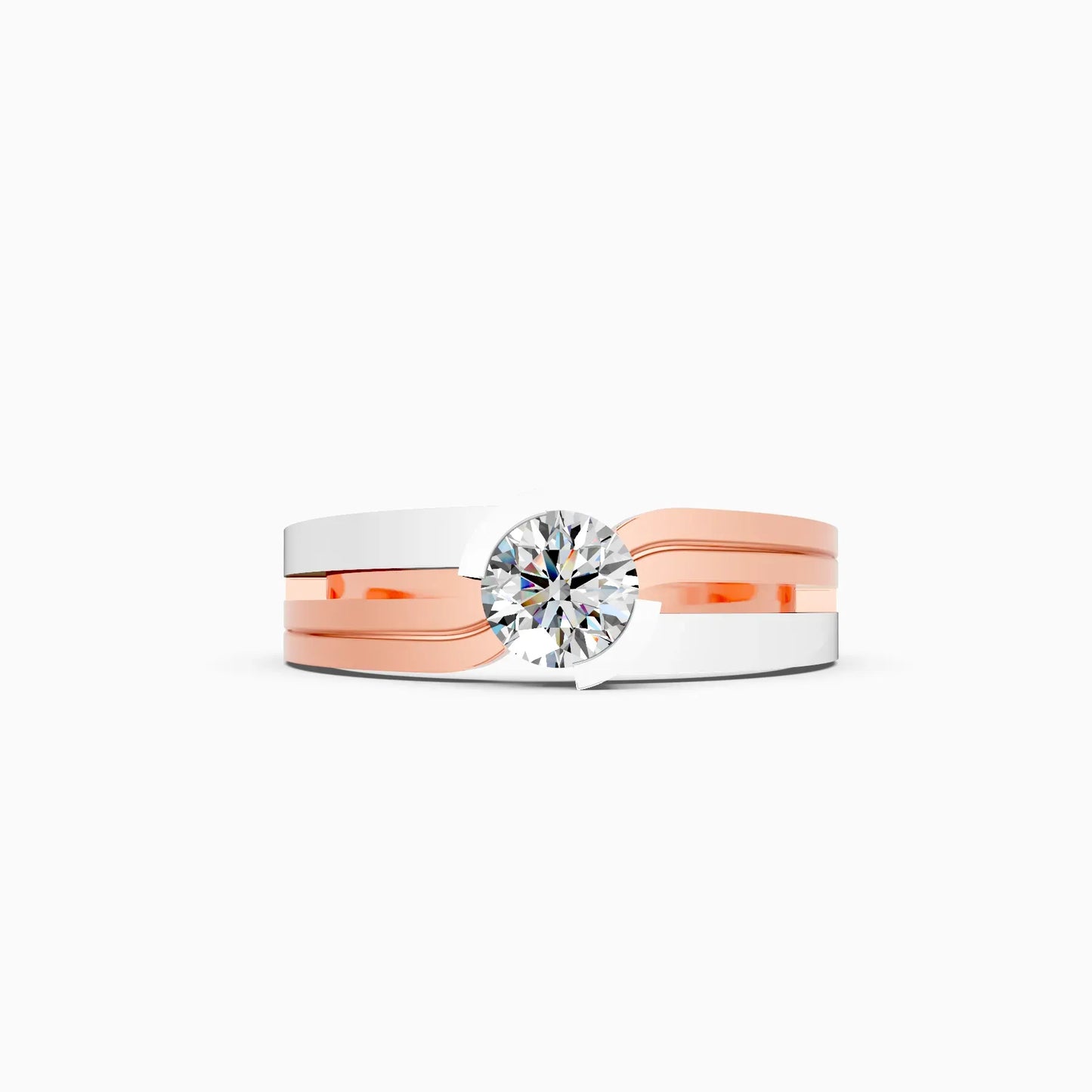 Round Two Tone 14K Gold Couple Band