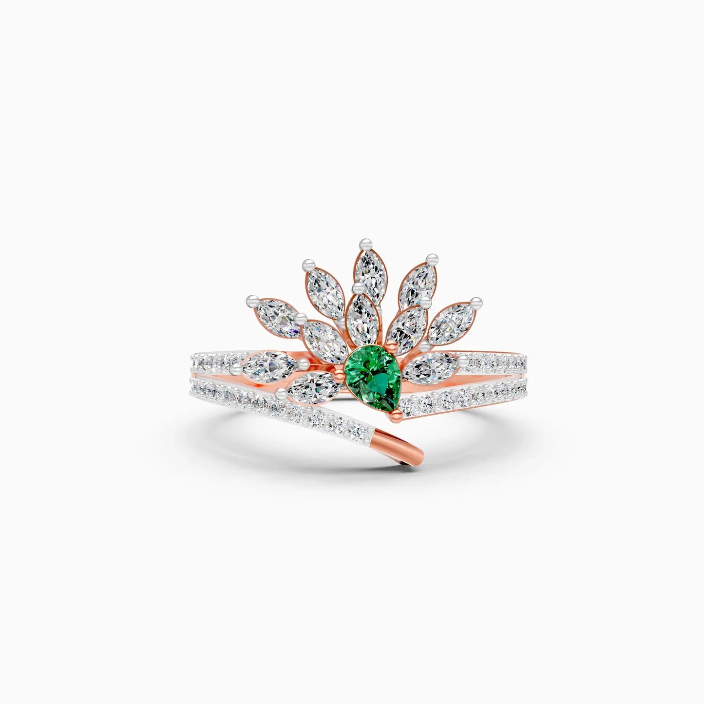 Stunning Diamond Floral With Green Stone Ring