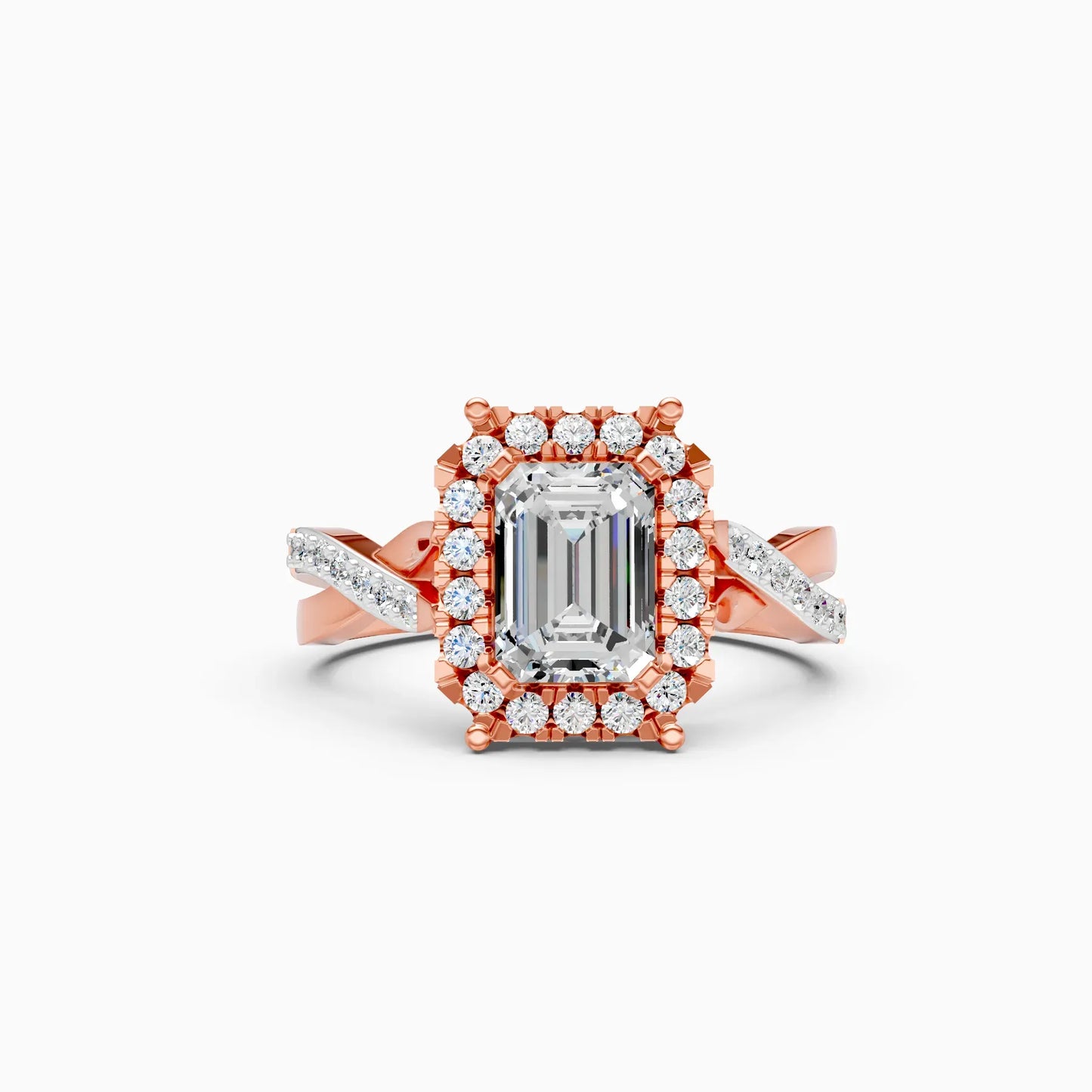 Emerald Cut Diamond With Cross Band Engagement Ring