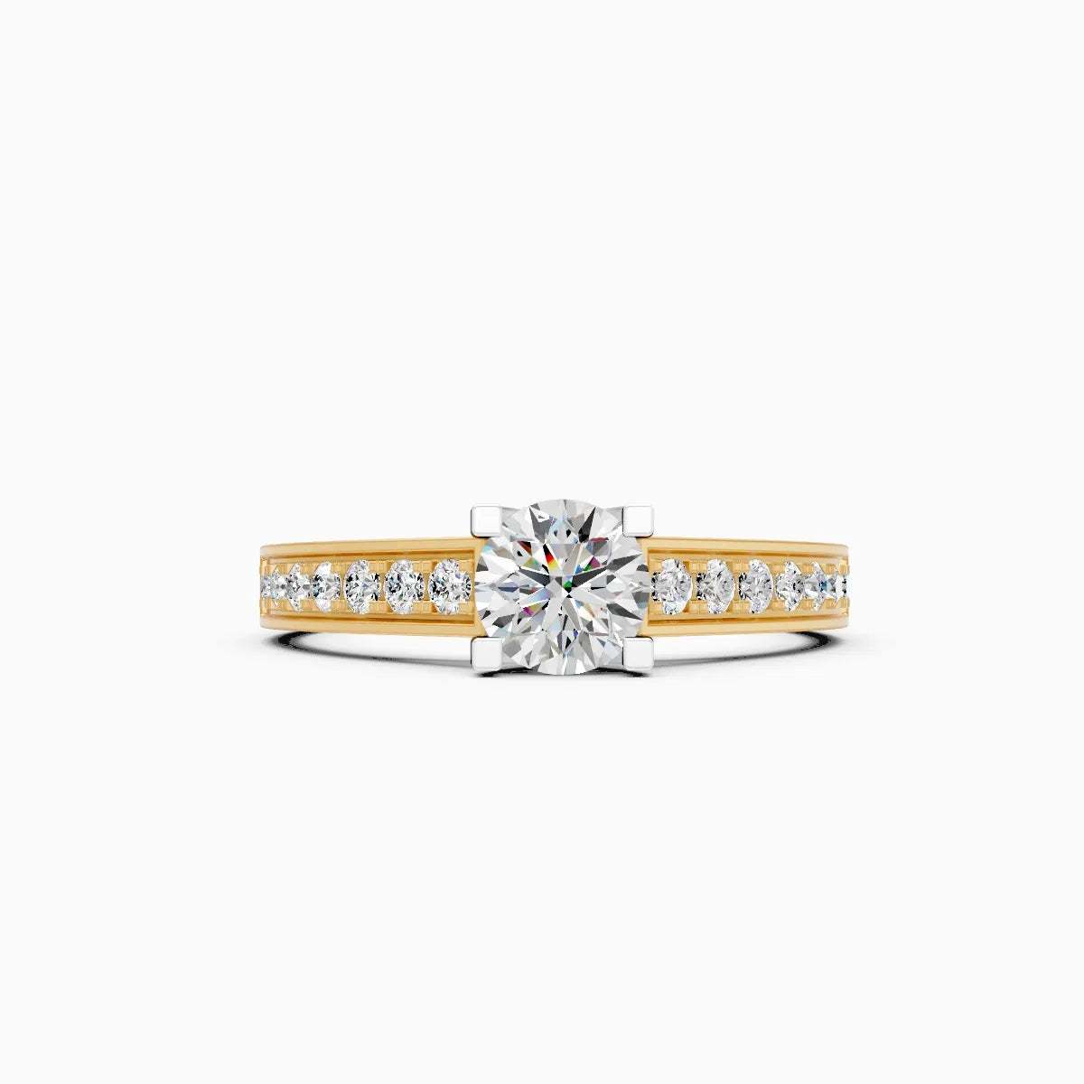 Round Solitaire Side Accents Lab Diamond Ring