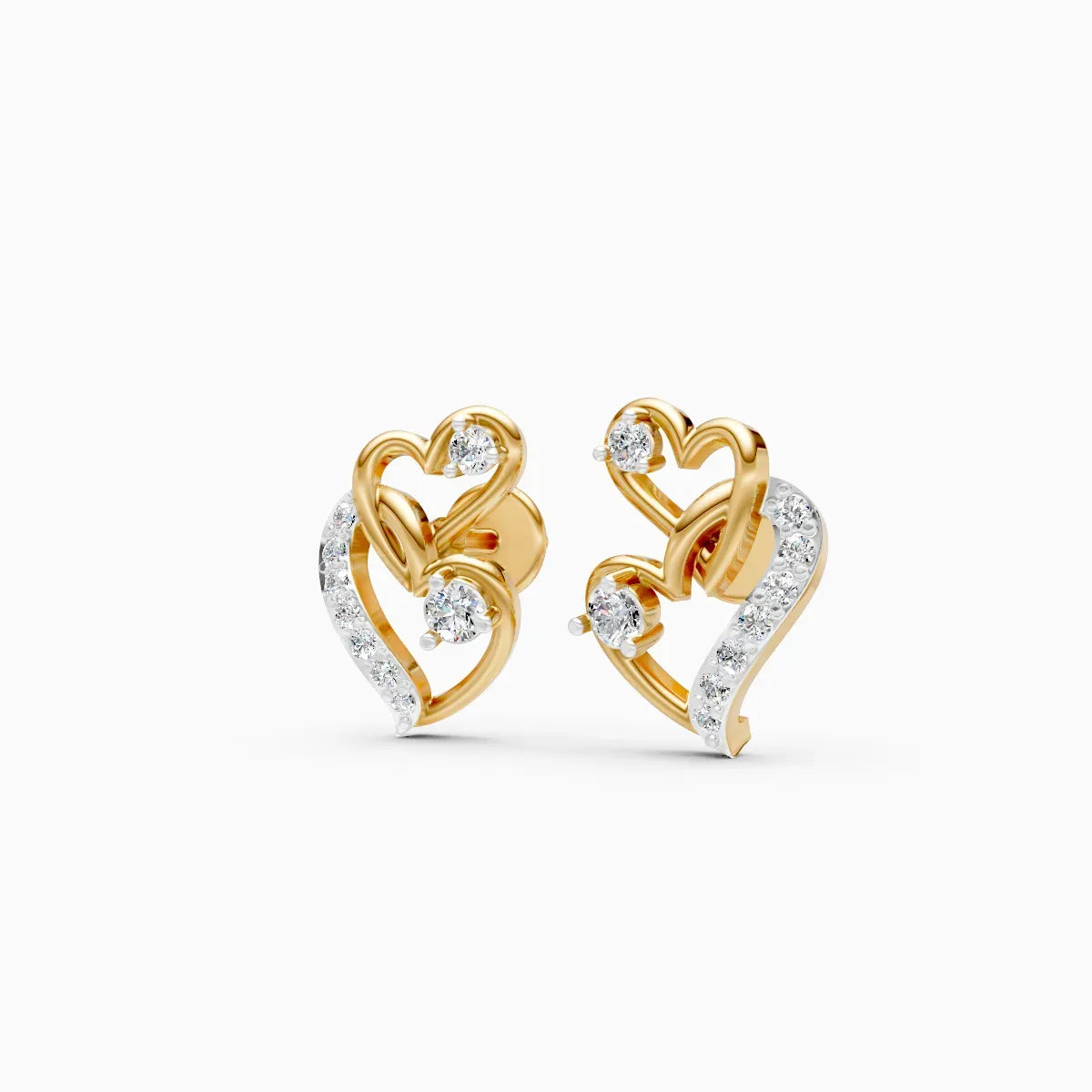 Double Heart Diamond Studs