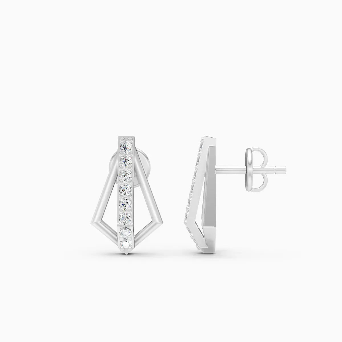 Dual-Tone Kite Frame Diamond Bar Stud Earrings