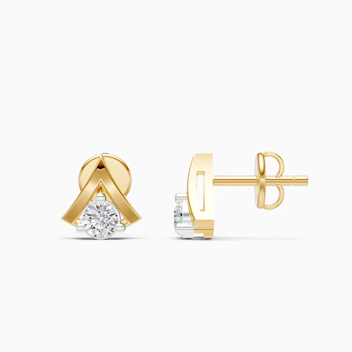 Chevron Crown Solitaire Diamond Stud Earrings