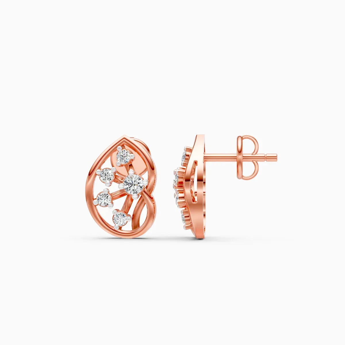 Open Pear Frame Scattered Diamond Stud Earrings