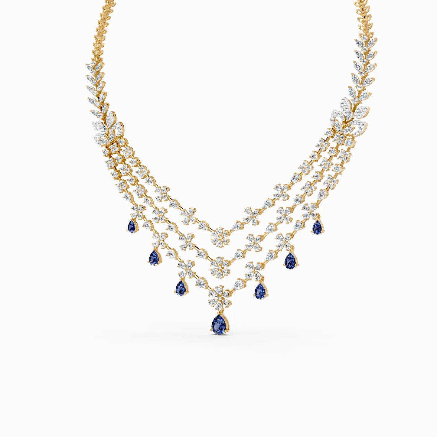Designer Triple Layered Lab Diamond Necklace Set