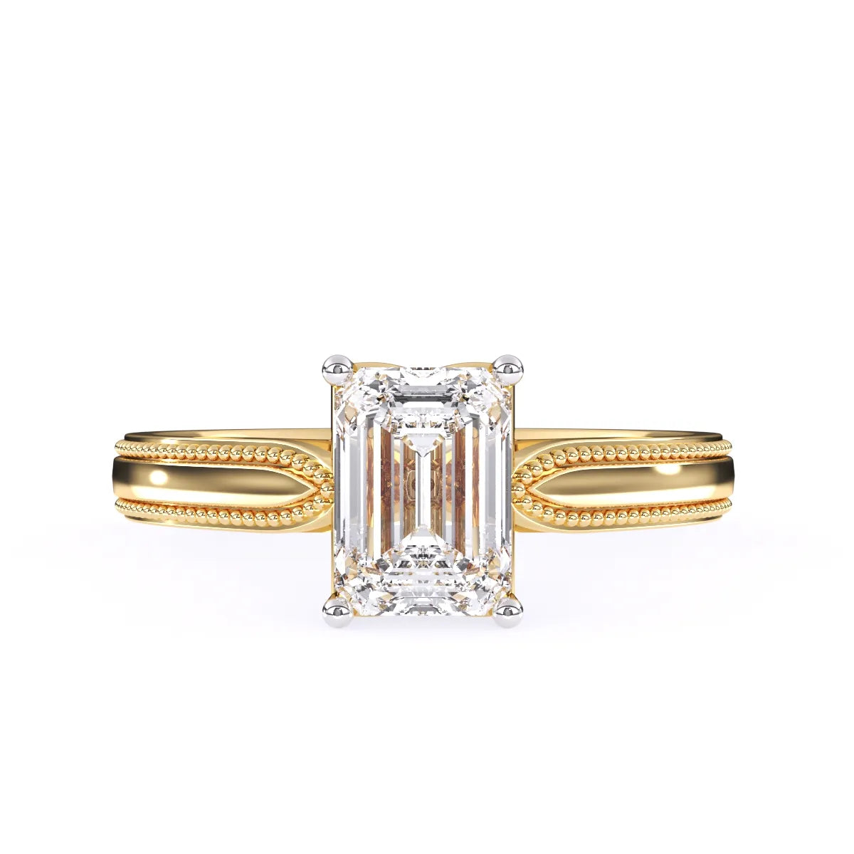 Vintage Milgrain Emerald Cut Solitaire Ring