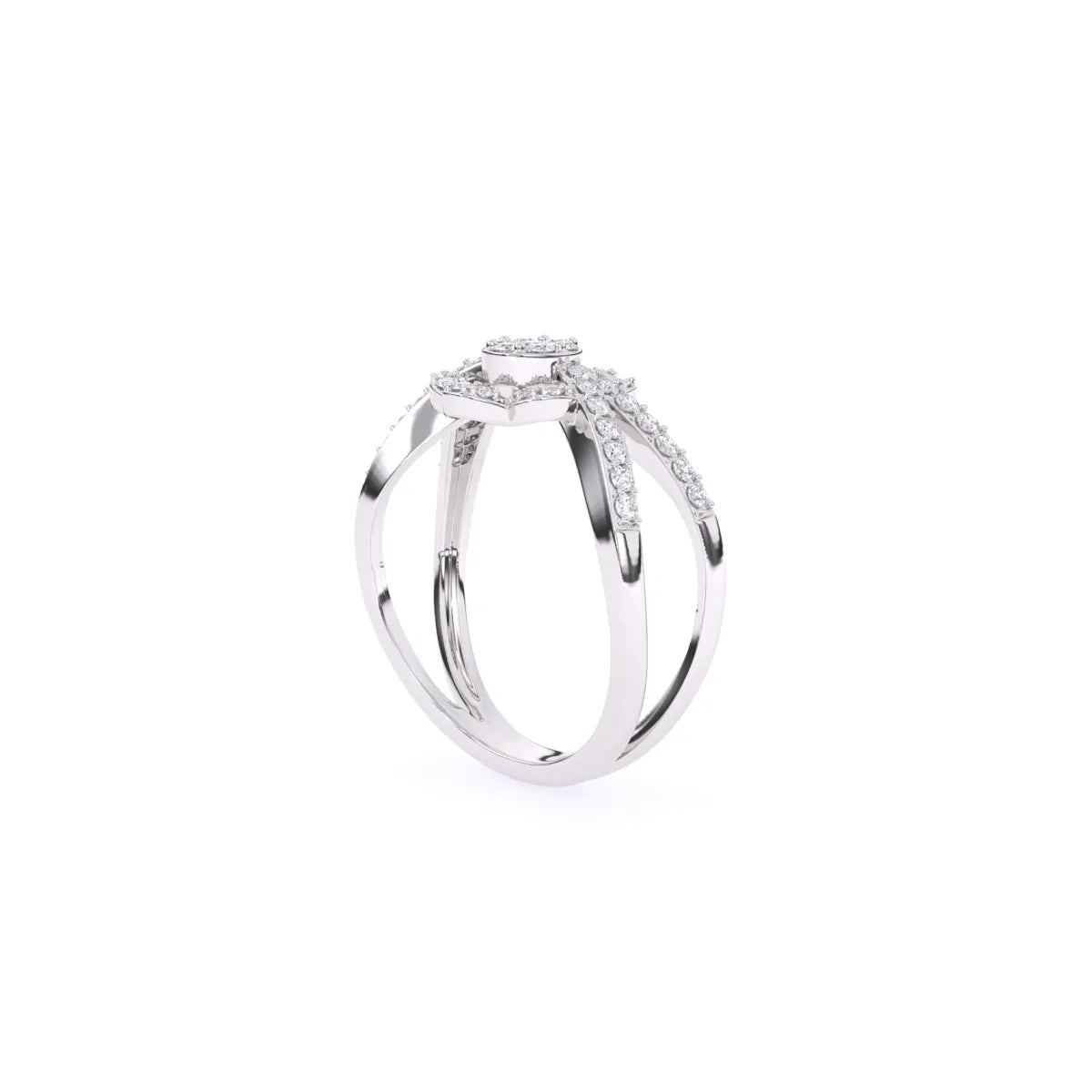 Round Flower Halo Style Split Shank Diamond Ring