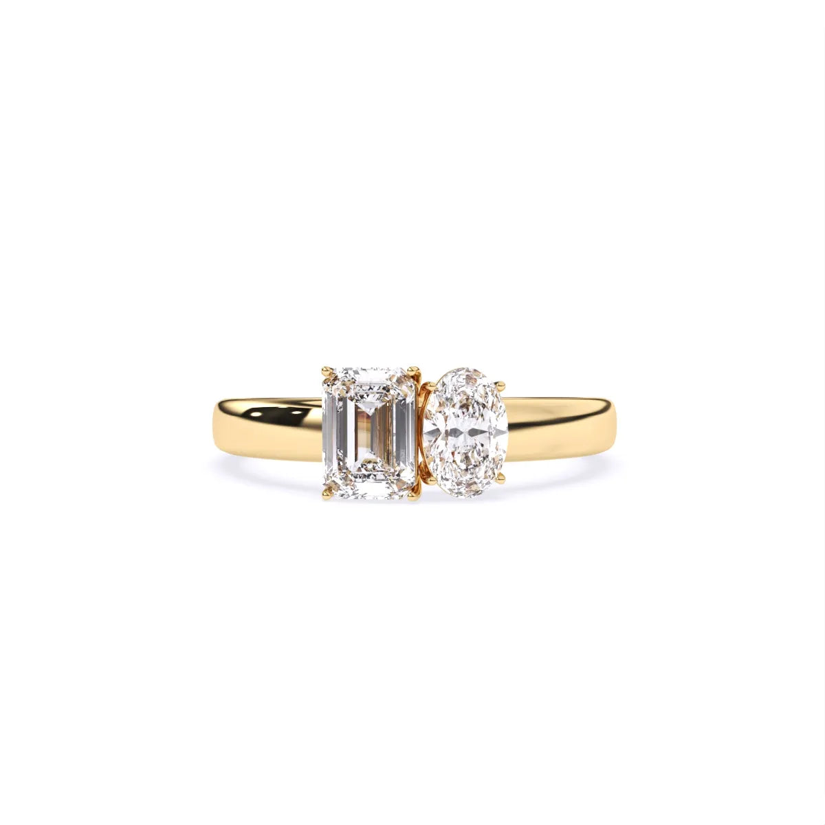 Emerald & Oval Solitaire Toi Et Moi Ring