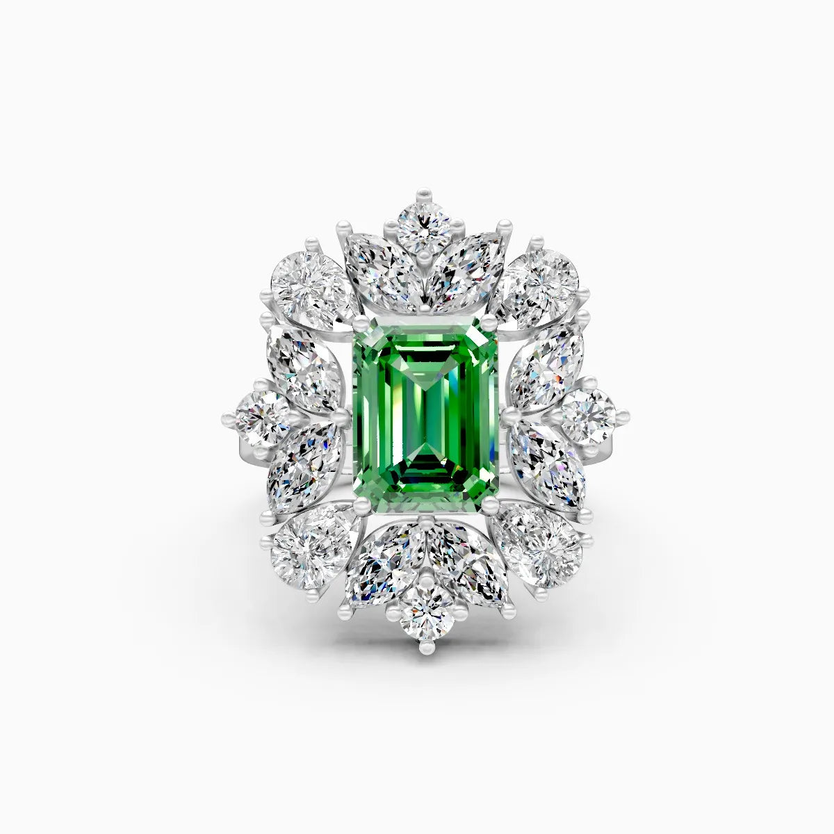 Luxury Green Emerald Ring with Lab Grown Diamond Accents