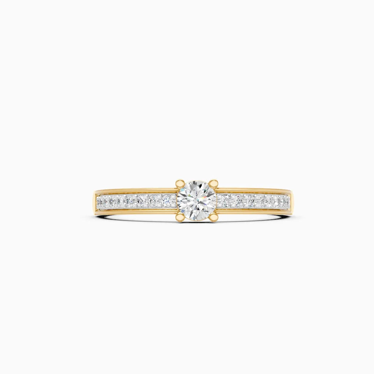 Solitaire Diamond Ring with Channel-Set Pavé Shoulders