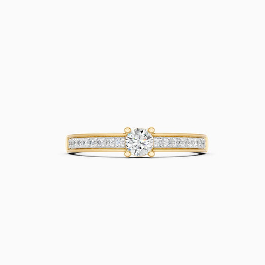 Solitaire Diamond Ring with Channel-Set Pavé Shoulders