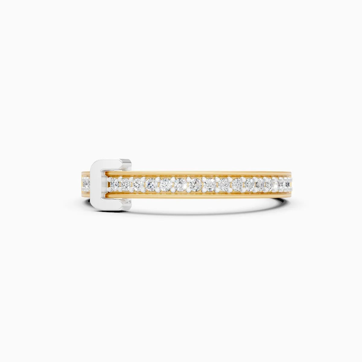 Two-Tone Architectural Staple Clip Channel-Set Band Ring