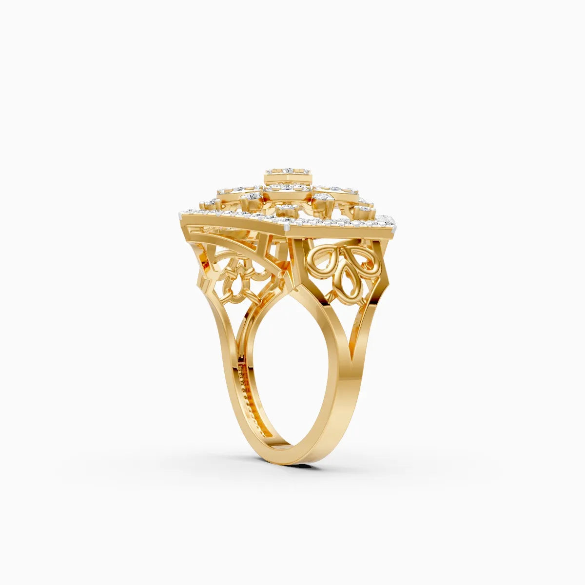 Regal Hexagon Cluster Lab Diamond Wedding Ring