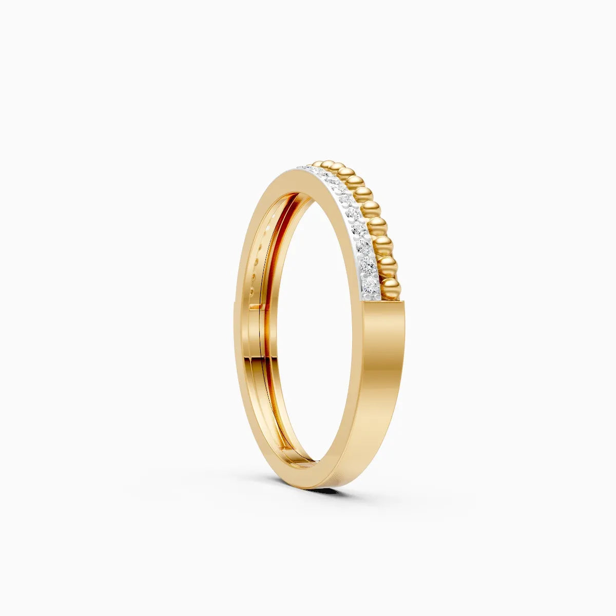 Beaded Edge and Pavé Diamond Duo Band Ring