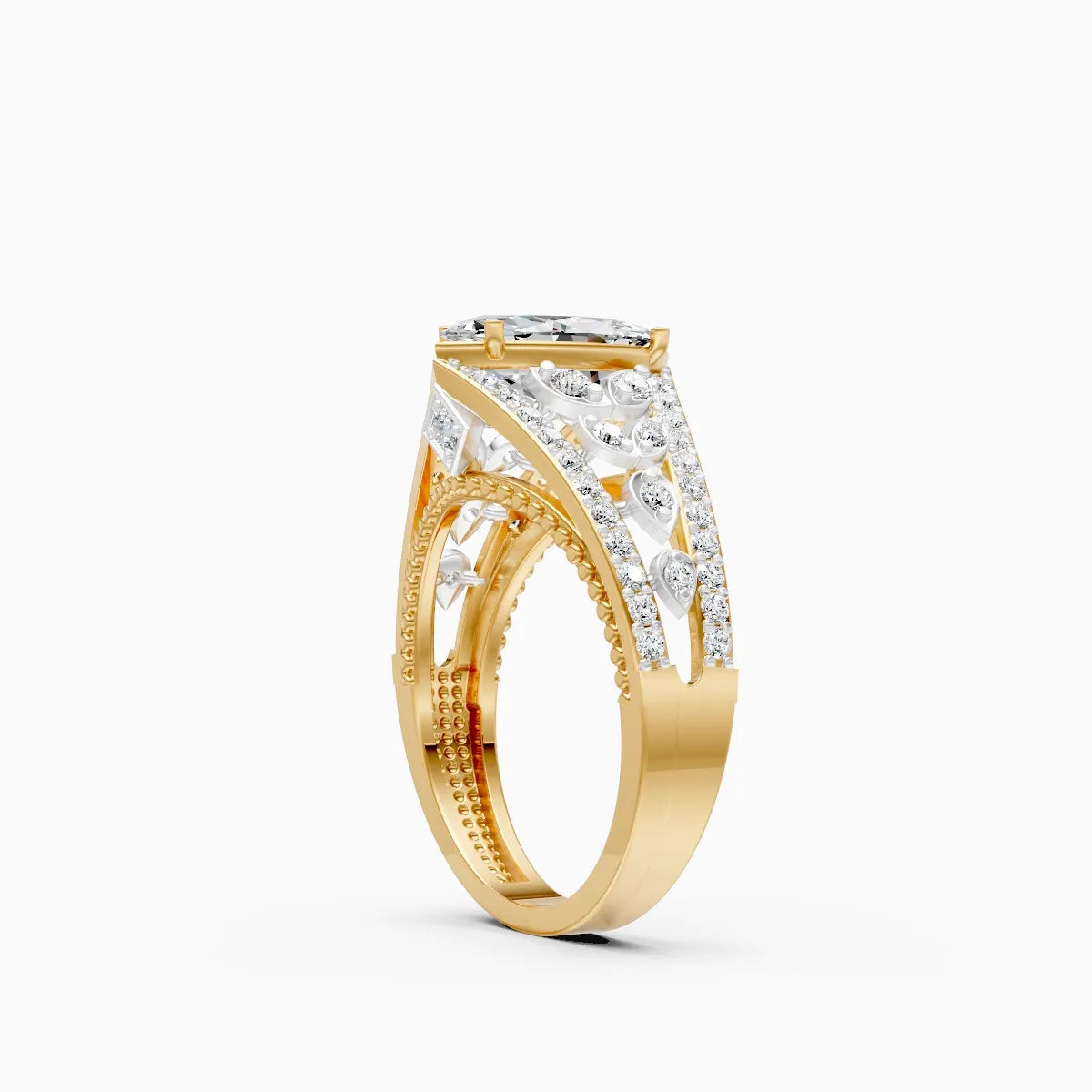 Bold Marquise and Round Diamond Halo Ring