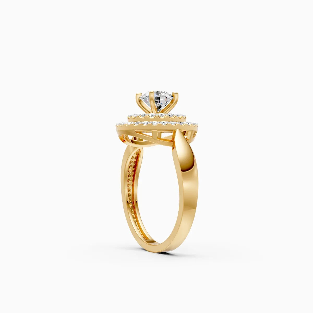 Round Crowned Eleganc Double Halo Round Solitaire Ring