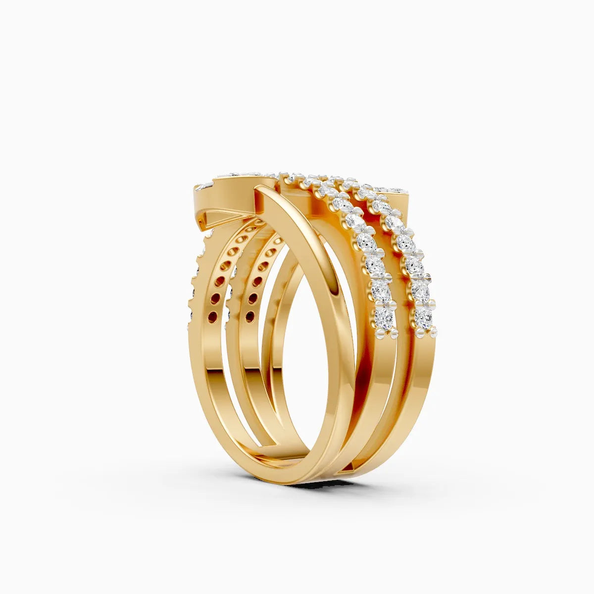 Triple Band Pear Shield And Baguette Embrace Spiral Ring
