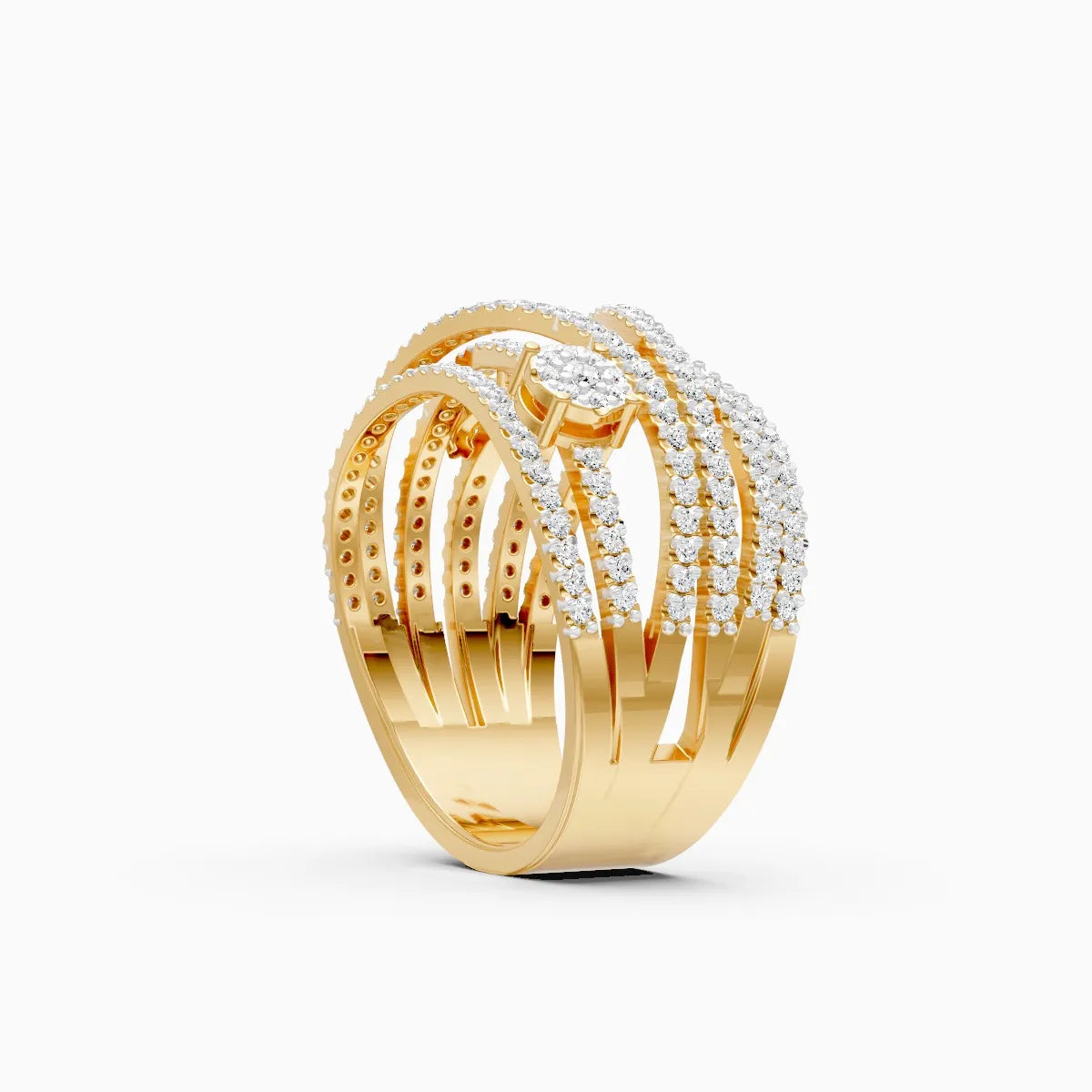 Bold Clustered Multi-Layer Halo Diamond Ring