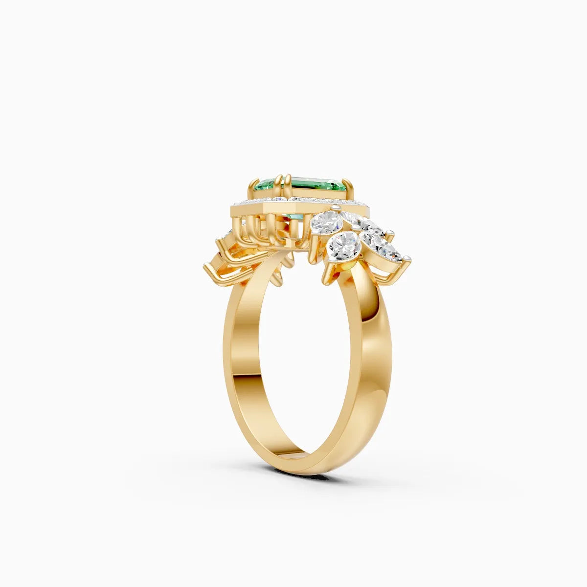 Green Emerald Side Marquise Lab Grown Diamond Ring