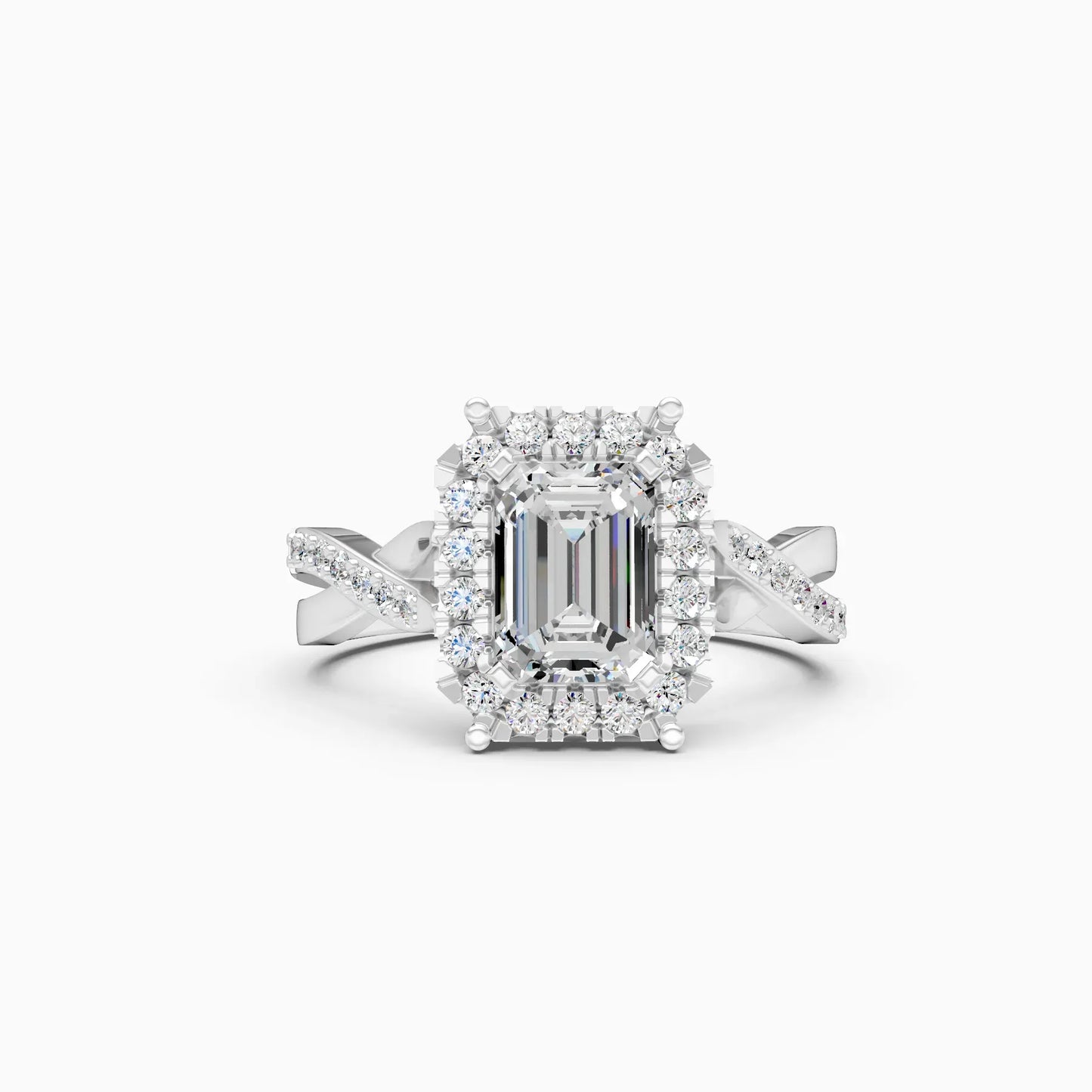 Emerald Cut Diamond With Cross Band Engagement Ring