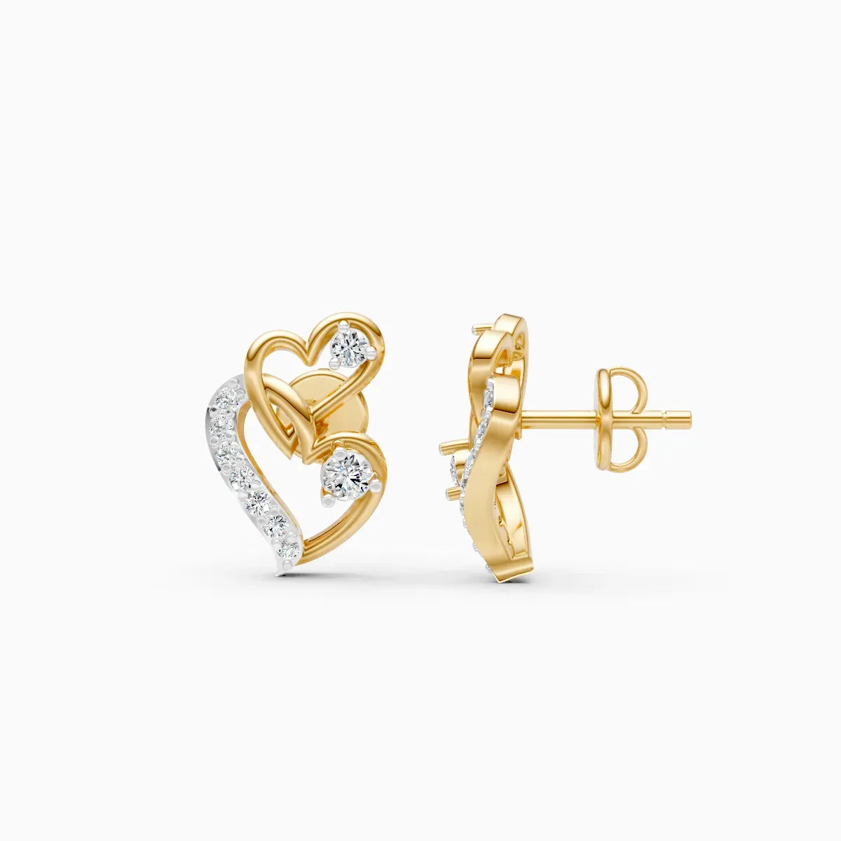 Double Heart Diamond Studs