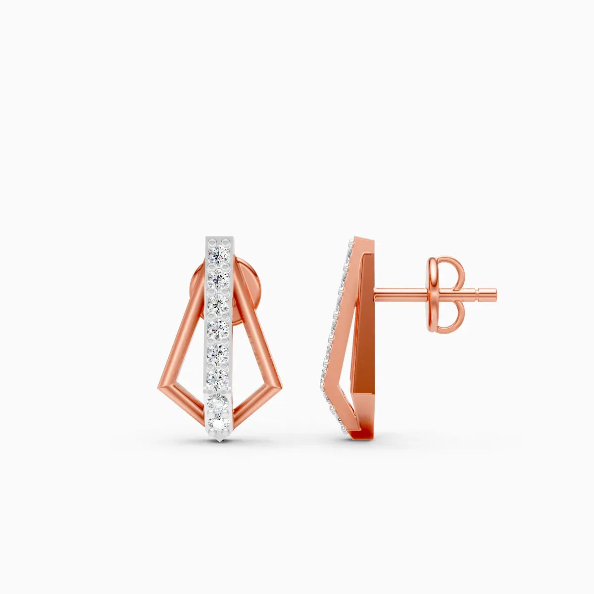 Dual-Tone Kite Frame Diamond Bar Stud Earrings