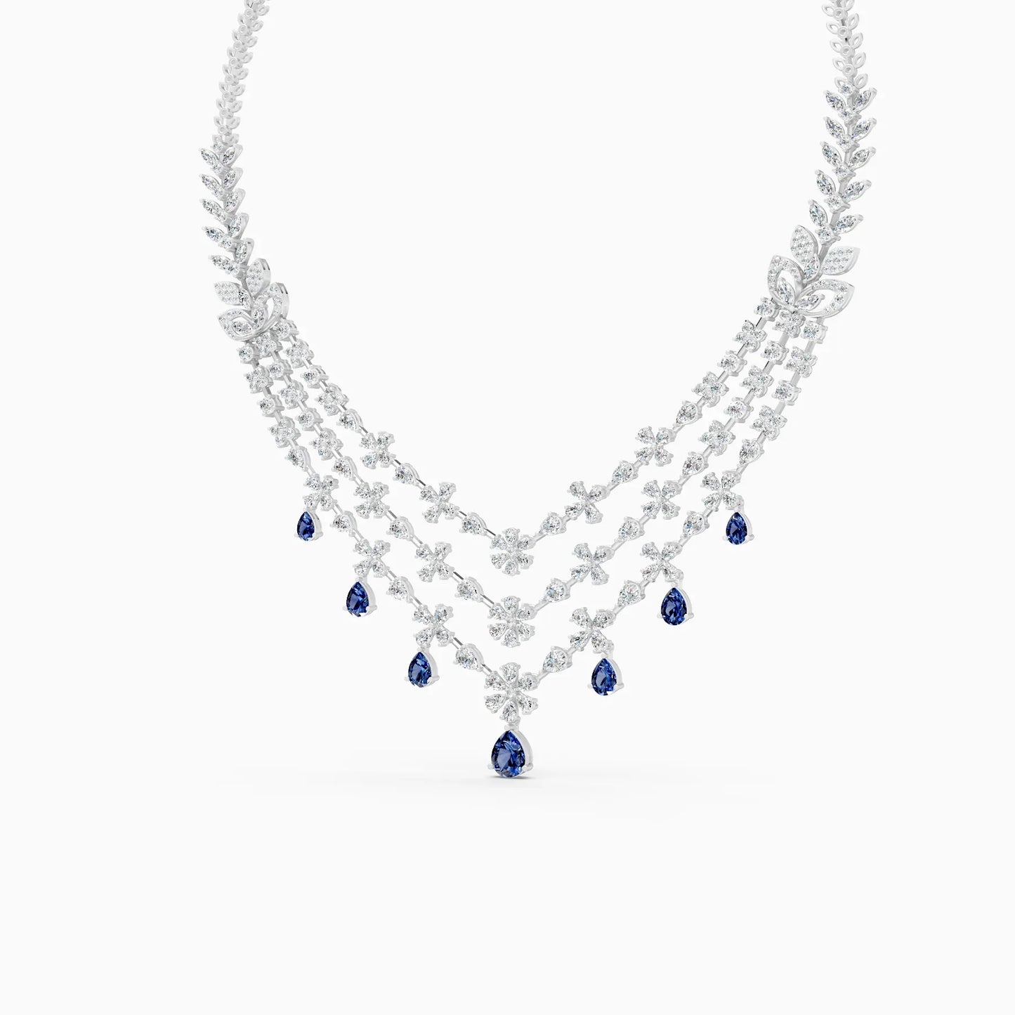 Designer Triple Layered Lab Diamond Necklace Set