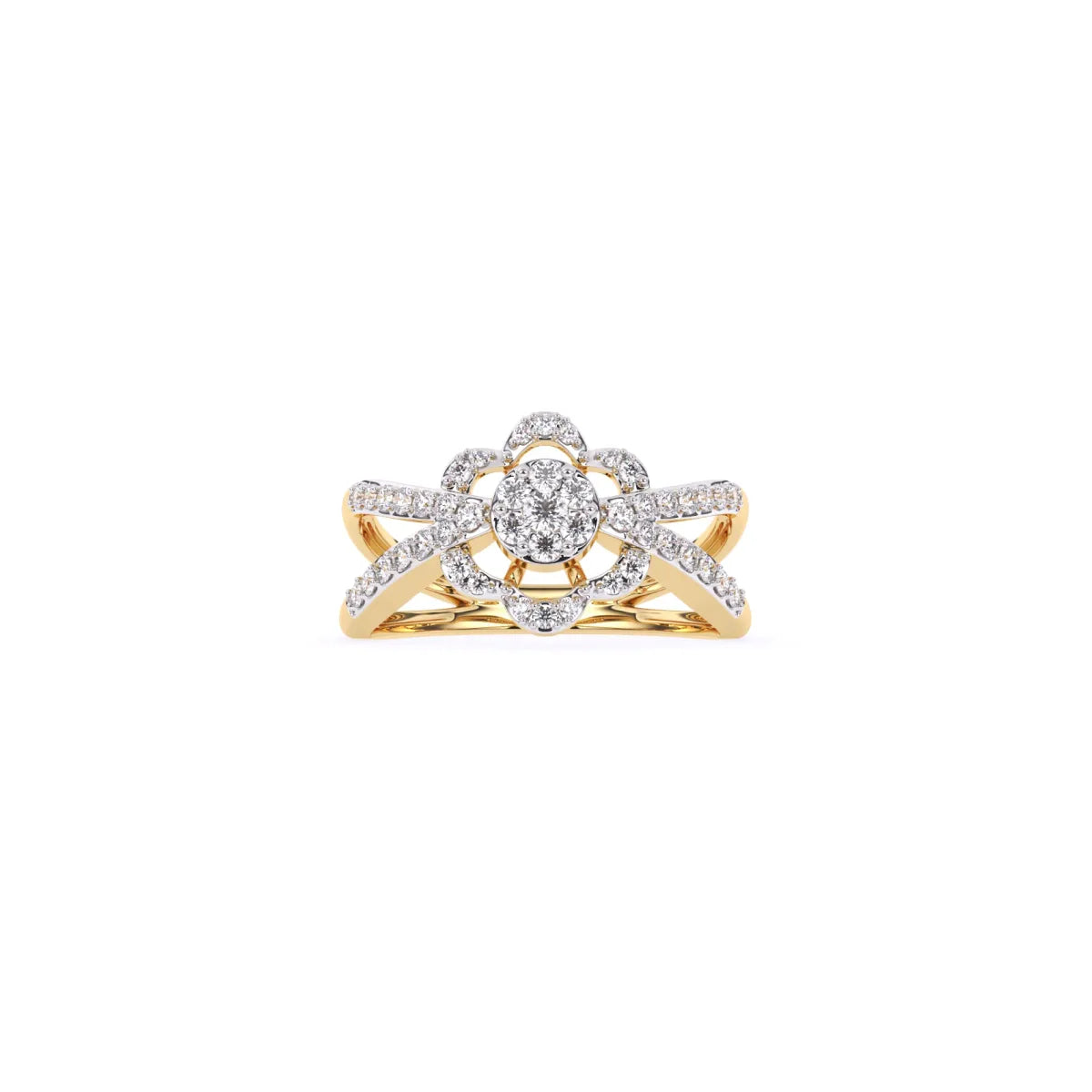 Round Flower Halo Style Split Shank Diamond Ring