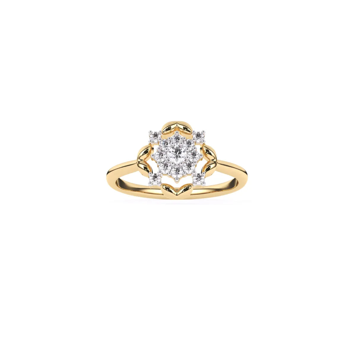 Round Fancy Geometric Pattern 14K Gold Diamond Ring