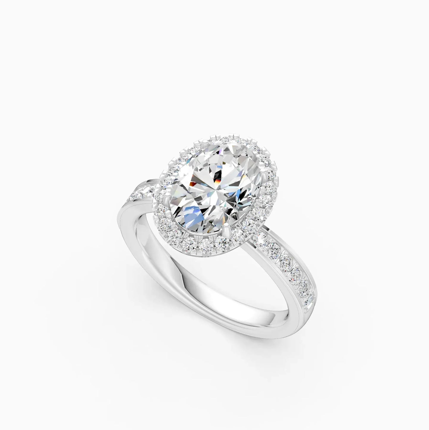 Oval Halo lab Grown Solitaire Accents Ring