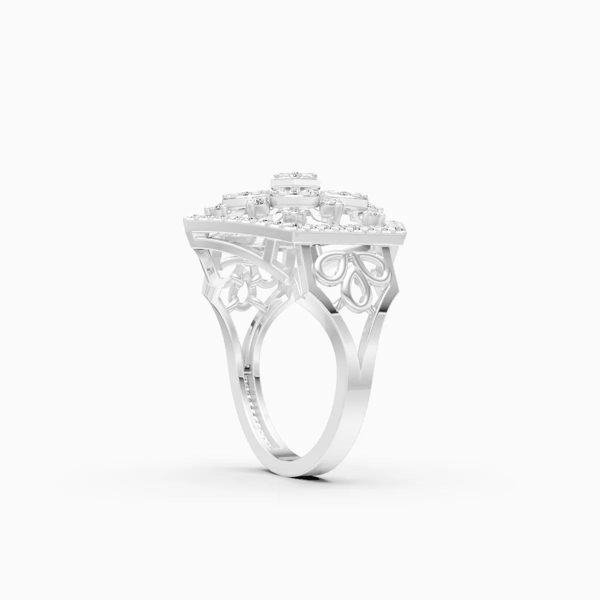 Regal Hexagon Cluster Lab Diamond Wedding Ring