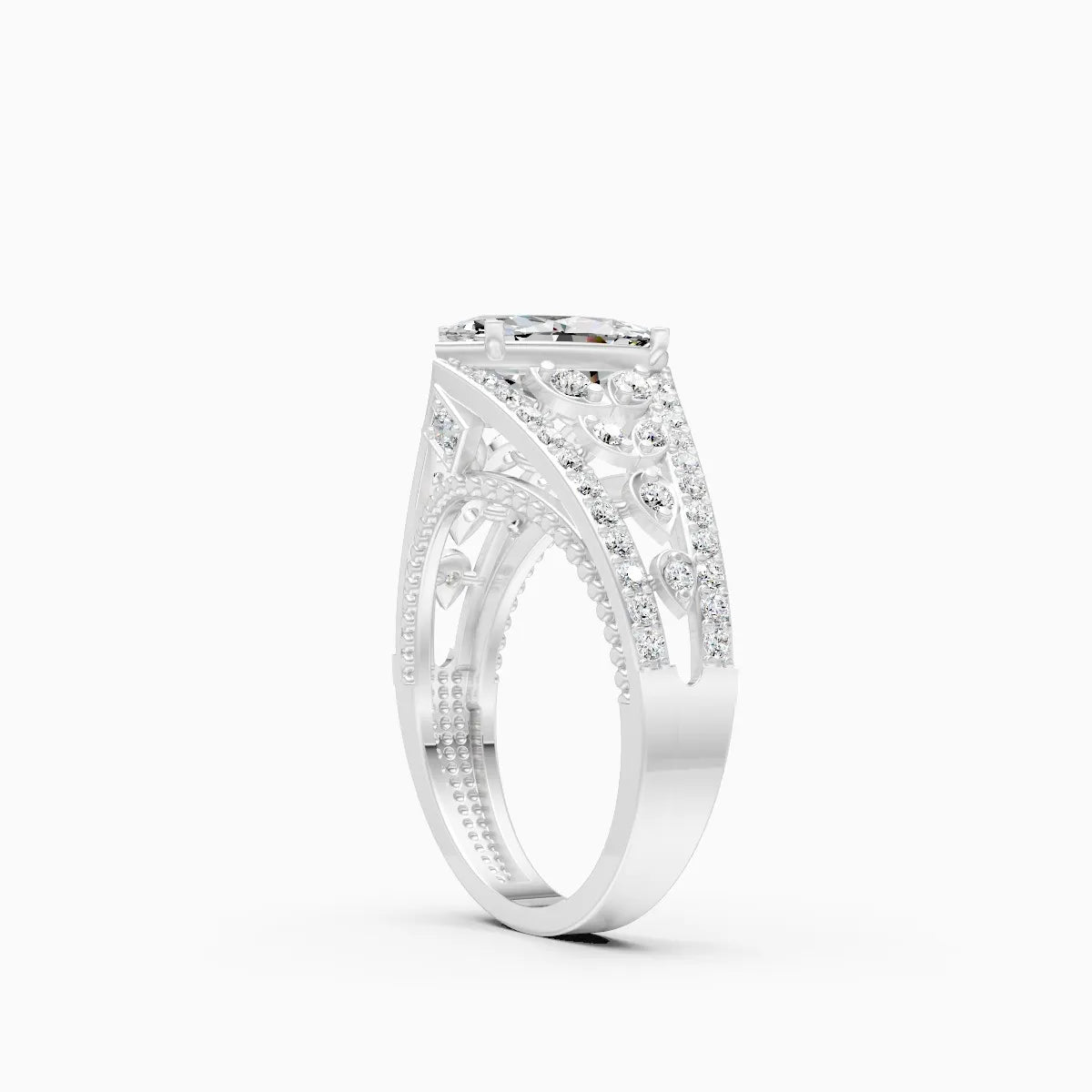 Bold Marquise and Round Diamond Halo Ring